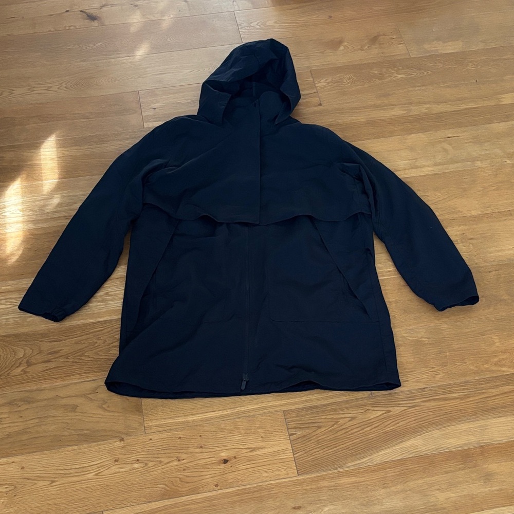 lululemon athletica Navy Blue Hooded Raincoat. Always Effortless Long Jacket.